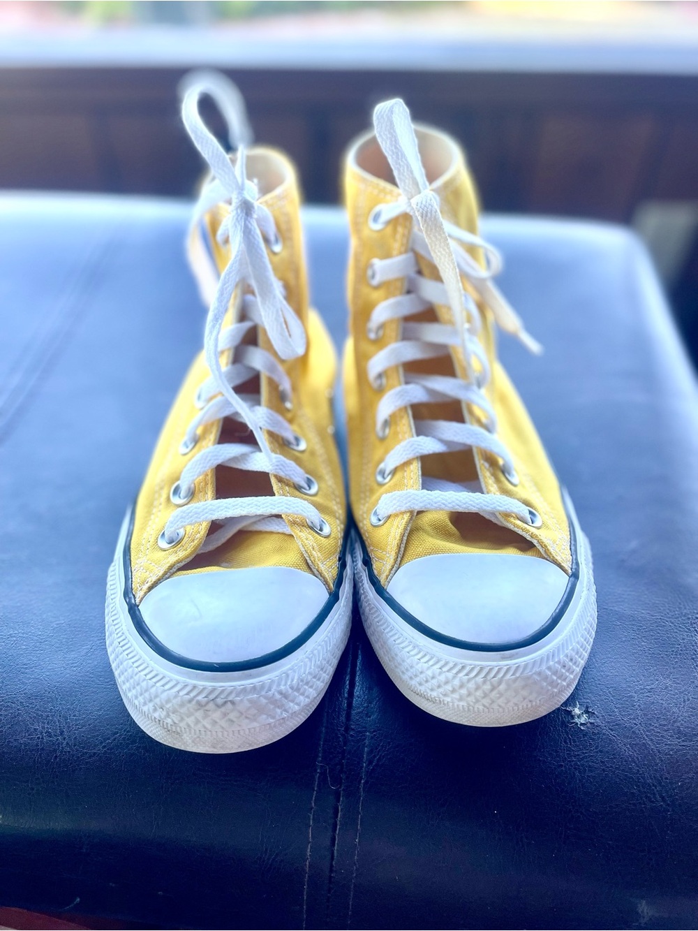 Converse High Top Sneakers in Yellow with White Laces - Picture 2 of 4